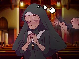 A nun imagines getting fucked front and back in a prayer booth, hentai parody 2025.