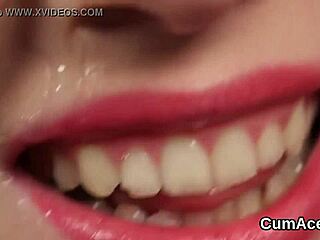 Unusual Centerfold Takes Jizz Load in Bukkake!