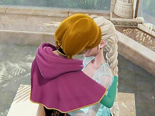 Frozen lesbian scene with Elsa and Anna in 3d porn