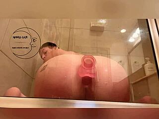 Pussy Dripping from Anal Assplay with Toys in Shower