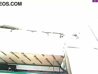 Sexy blond babe secretly recorded in mini skirt at work - voyeur hidden camera upskirt.