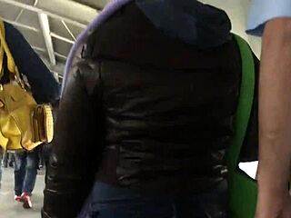 Touching the brown nylon jacket of the chubby girl pt 1