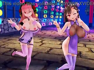 Anime girls dance to the music in 3D animation