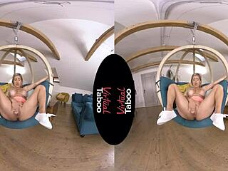 Virtual reality porn with a taboo theme featuring a blonde-haired starlet
