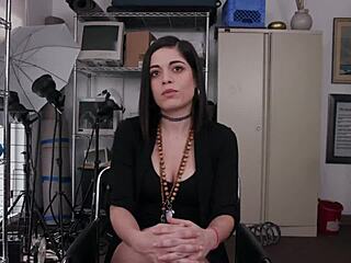 Kinky white babe sucks director's hard cock