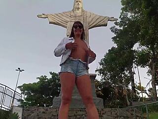 Beautiful Brazilian milfs show off their big tits outdoors