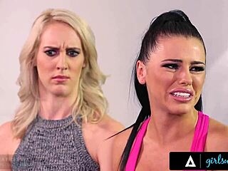 Adriana Chechik and Alexis Fawx compete in hard squirting with pussy spanking.