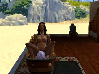 Sultry shemale Seraphina and her neighbor in hot scene in The Sims 4