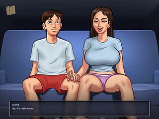 Shaved pussy babe rides monster cock in cowgirl style on summertime saga 211