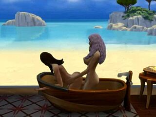 Sultry shemale Seraphina and her neighbor in hot scene in The Sims 4