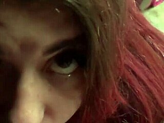 bbw with huge natural tits giving blowjob in garage