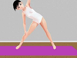 Anime Girl Leo Performs Stretch Yoga Exercises