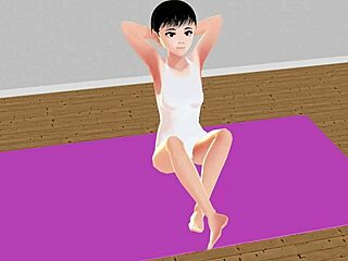 Anime Girl Leo Performs Stretch Yoga Exercises