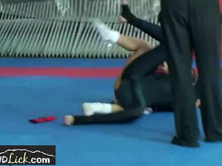 Cute teen gets oral pleasure from wrestling buddy