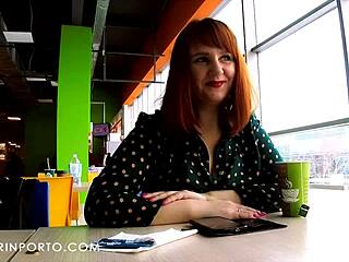 katrin porto flashes big tits and hairy pussy in public mall