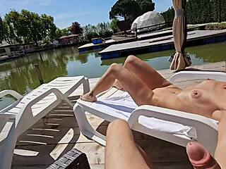 he shoves his huge cock in my mouth and fucks me while i'm sunbathing pt1