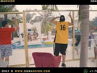 Blonde and latina kneel, fingering each other's big asses in lesbian bliss.