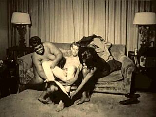 Very rare vintage interracial threesome with pussy action