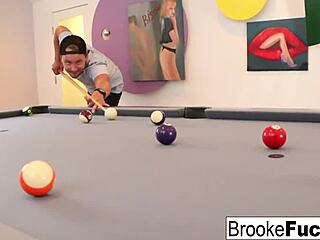 brooke the milf plays billiards, showing off her big tits and ass in the car.