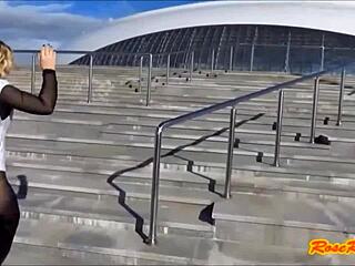 Blonde Flashes Panties In Olympic Park Sochi 2014