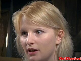 Bound submissive suspended by maledom master in rough bdsm session