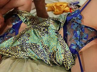 French amateur slut in satin lingerie gets pussy fucked doggystyle with dirty talk