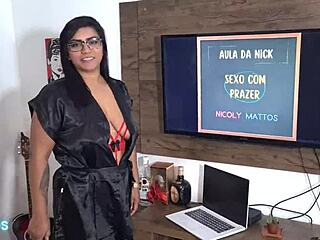 Student shoots cum in hot teacher's mouth! Leo Ogro, what a fetish moment with big tits and ass!