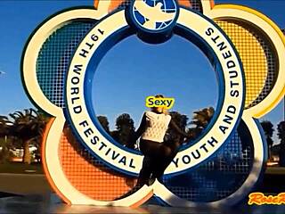 Blonde Flashes Panties In Olympic Park Sochi 2014