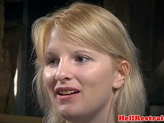 Bound submissive suspended by maledom master in rough bdsm session