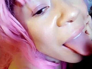 Swallowing monster cock blowjob with big tits