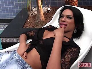 Trans Mylla Pereira Teases with Cock and Cucumber