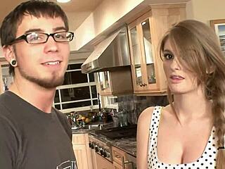 Brunette gets a mouthful of cum after a hot fuck