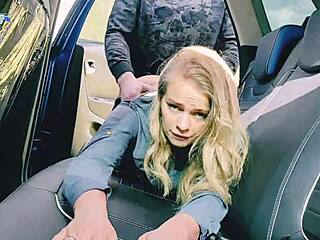 Beautiful woman gets fucked in a car and has her clothes ripped