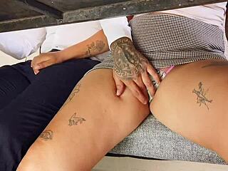 Jerking Off My Classmate in the College Classroom Under Her Miniskirt.