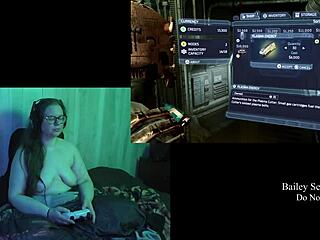 Naked Brunette Feels Excitement in Deadspace Game