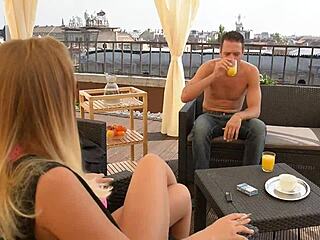 vyvan hills swallows loads of cum after double blowjob outdoors 😏