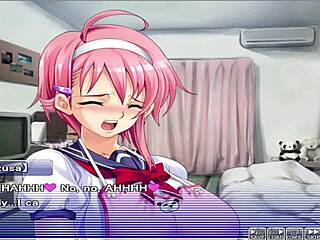 In the apartment of love episode five, he gropes her in the anime hentai game.