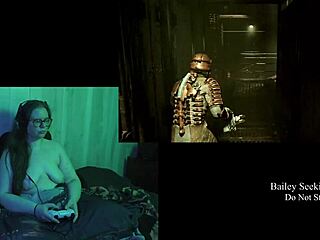 Naked Brunette Feels Excitement in Deadspace Game