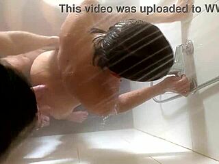 Shower Action Captured from Ceiling with Fierce Cum in Mouth