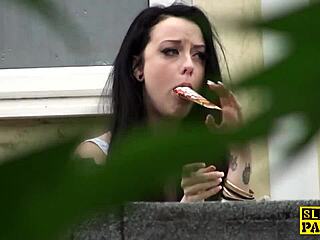 British slut gets spanked hard while riding in heels!