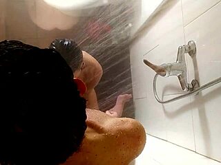 Shower Action Captured from Ceiling with Fierce Cum in Mouth