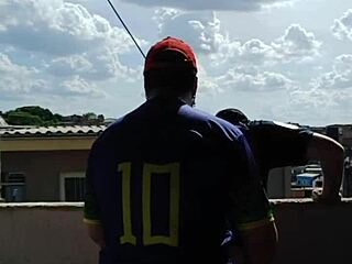 Young 18+ Guy Bareback Deepthroat On Public Roof With Crowd Watching For Facial