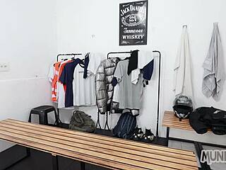 I enjoyed my football partner's hairy big cock in the locker room