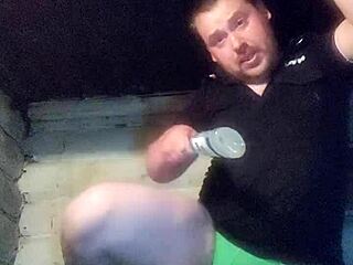 Damn! Full rough fuck of policeman’s anal with vodka bottle!