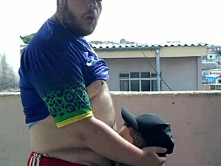 Young 18+ Guy Bareback Deepthroat On Public Roof With Crowd Watching For Facial