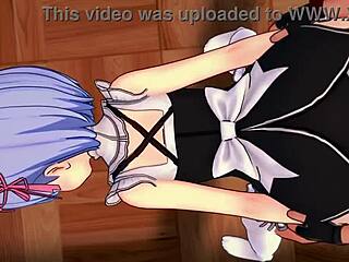 Η υπηρέτρια Rem σε 3D anime δουλεύει σκληρά για έντονο ιαπωνικό γαμήσι