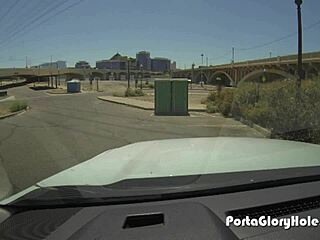 Check this black girl sucking tons of white dick at porta gloryhole