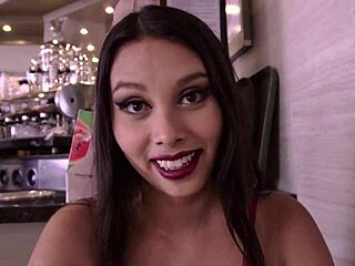 Skinny Latina in miniskirt offers deal for 1500