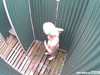 Solo performance of a blonde milf in a hot tub in a hidden camera reality video