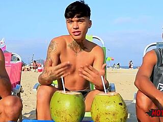 two guys team up for interracial double penetration on safado in gay threesome with big cocks